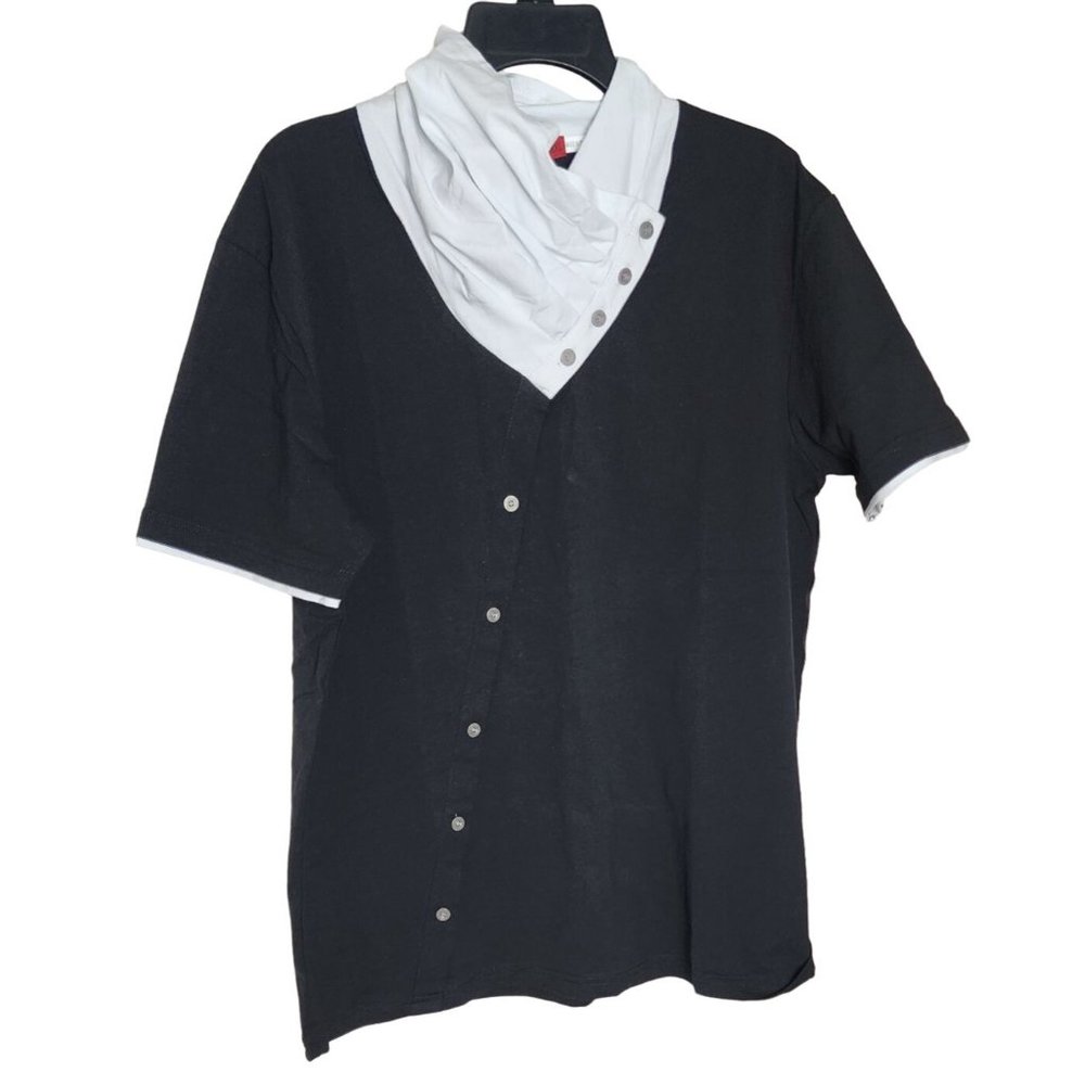 Vassari Los Angeles 2XL High White Button Design Black White Short Sleeve Shirt